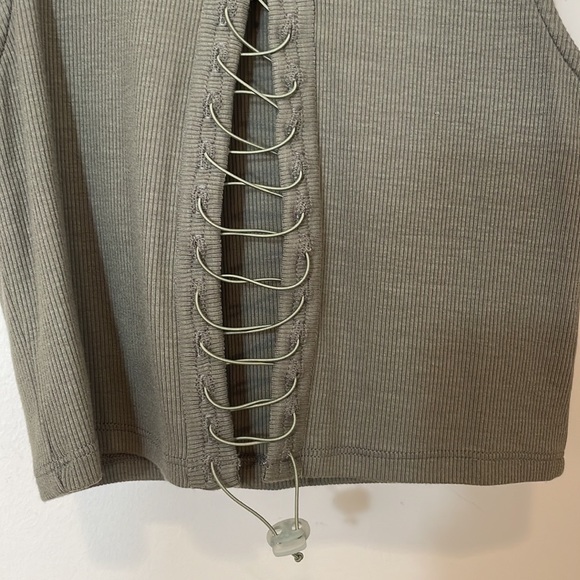 Joah Brown Lace Up Crop Tank Ribbed Top Size S/M Summit Flex Rib - Picture 10 of 13
